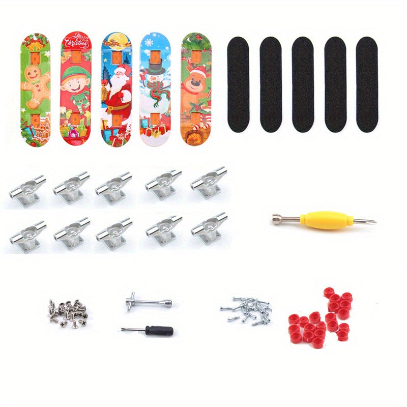 5pcs Christmas Finger Skateboard Mini Alloy Skateboard Assembly DIY Storage Box