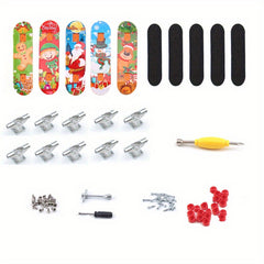 5pcs Christmas Finger Skateboard Mini Alloy Skateboard Assembly DIY Storage Box
