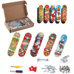5pcs Christmas Finger Skateboard Mini Alloy Skateboard Assembly DIY Storage Box