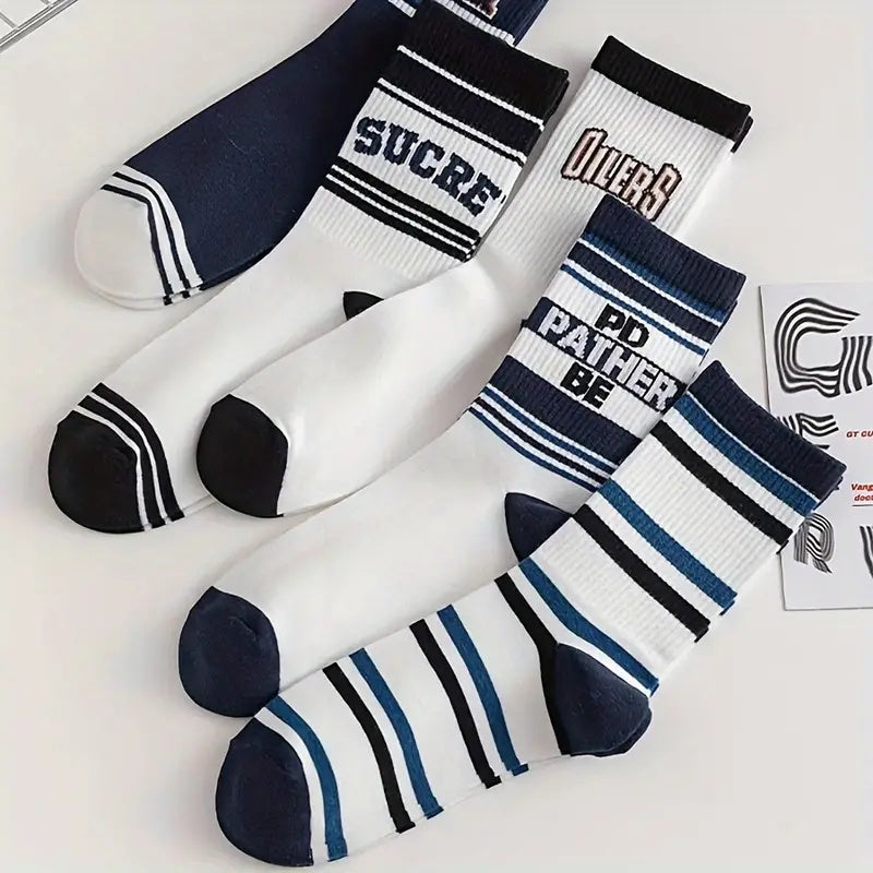 5 Pairs Men's Crew Socks Moisture Wicking Sports Socks
