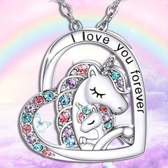 Unicorn Jewelry Set Heart Pendant Necklace Earrings Ring Bracelet