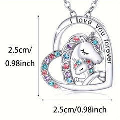 Unicorn Jewelry Set Heart Pendant Necklace Earrings Ring Bracelet
