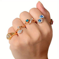 10pcs Mixed Colors Crystal Rhinestone Golden Rings For Women