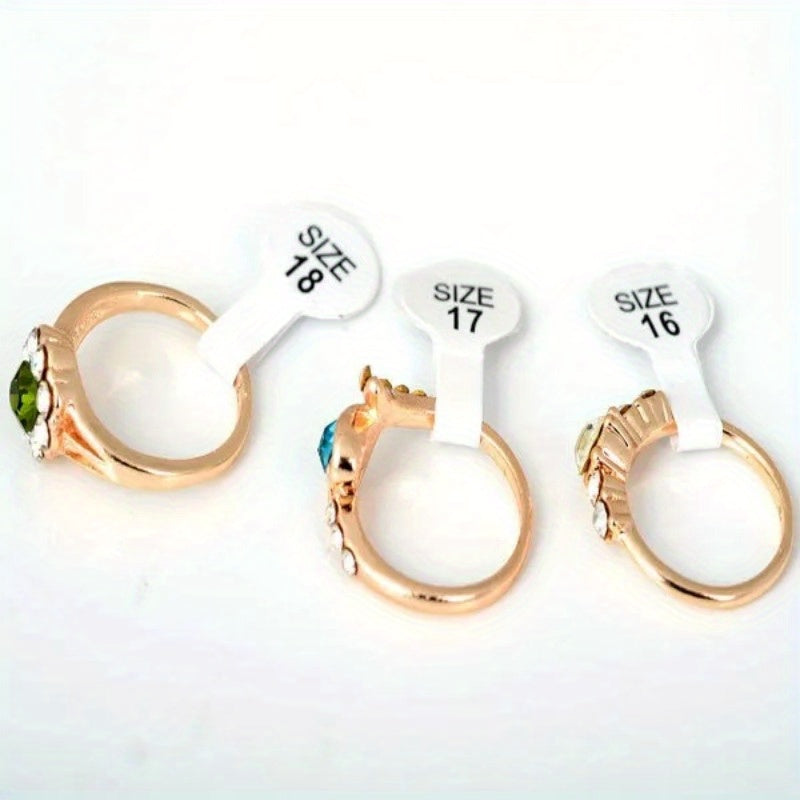 10pcs Mixed Colors Crystal Rhinestone Golden Rings For Women