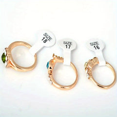 10pcs Mixed Colors Crystal Rhinestone Golden Rings For Women