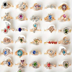 10pcs Mixed Colors Crystal Rhinestone Golden Rings For Women