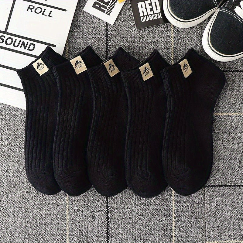 5 Pairs Solid Crew Socks Mixed Comfy & Breathable Ankle Socks