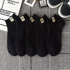 5 Pairs Solid Crew Socks Mixed Comfy & Breathable Ankle Socks