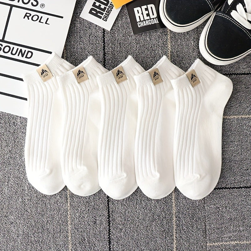 5 Pairs Solid Crew Socks Mixed Comfy & Breathable Ankle Socks