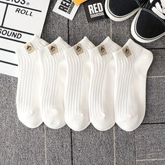5 Pairs Solid Crew Socks Mixed Comfy & Breathable Ankle Socks