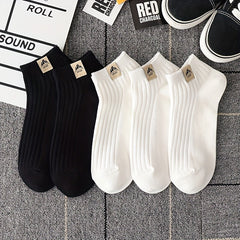 5 Pairs Solid Crew Socks Mixed Comfy & Breathable Ankle Socks