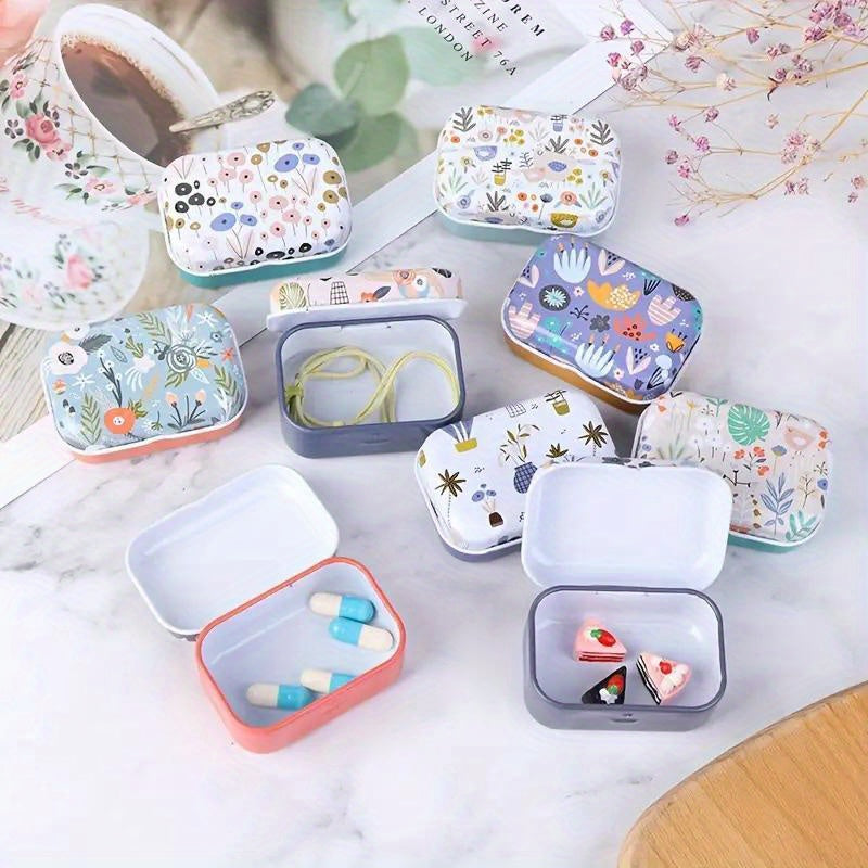 Mini Iron Box Floral Pattern Jewelry Coin Box Home Decor Christmas Gift