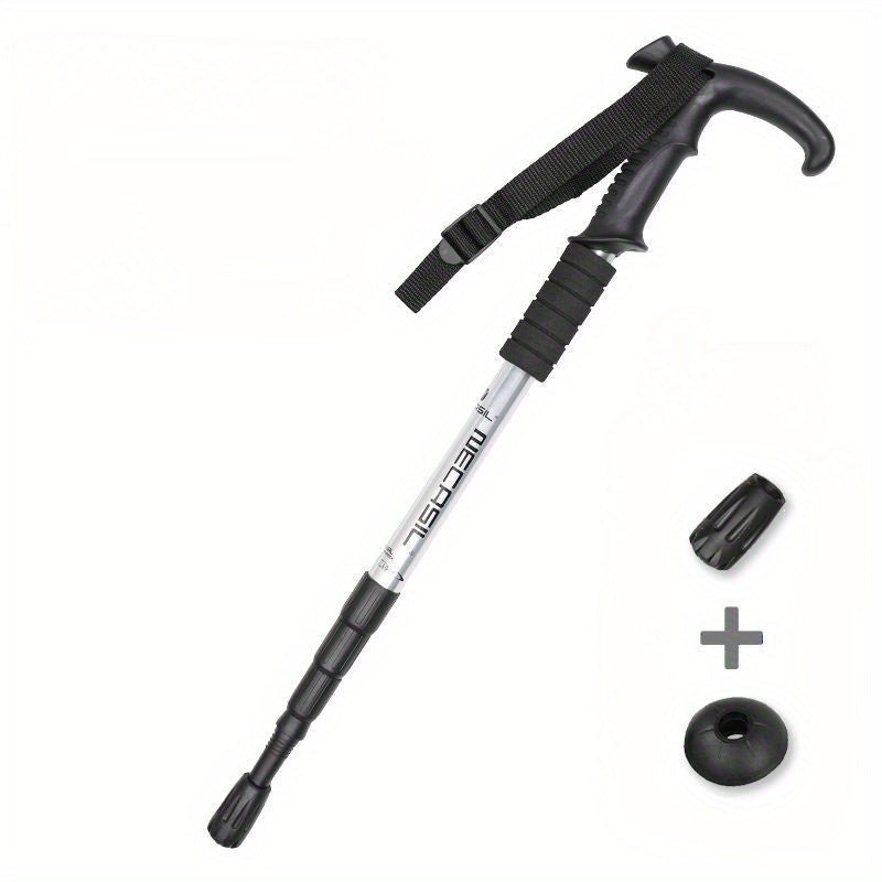 Aluminum 6061 Hiking Pole Curved Handle Retractable Cane