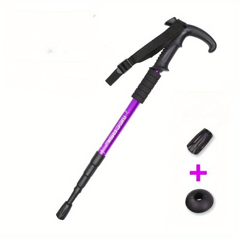 Aluminum 6061 Hiking Pole Curved Handle Retractable Cane