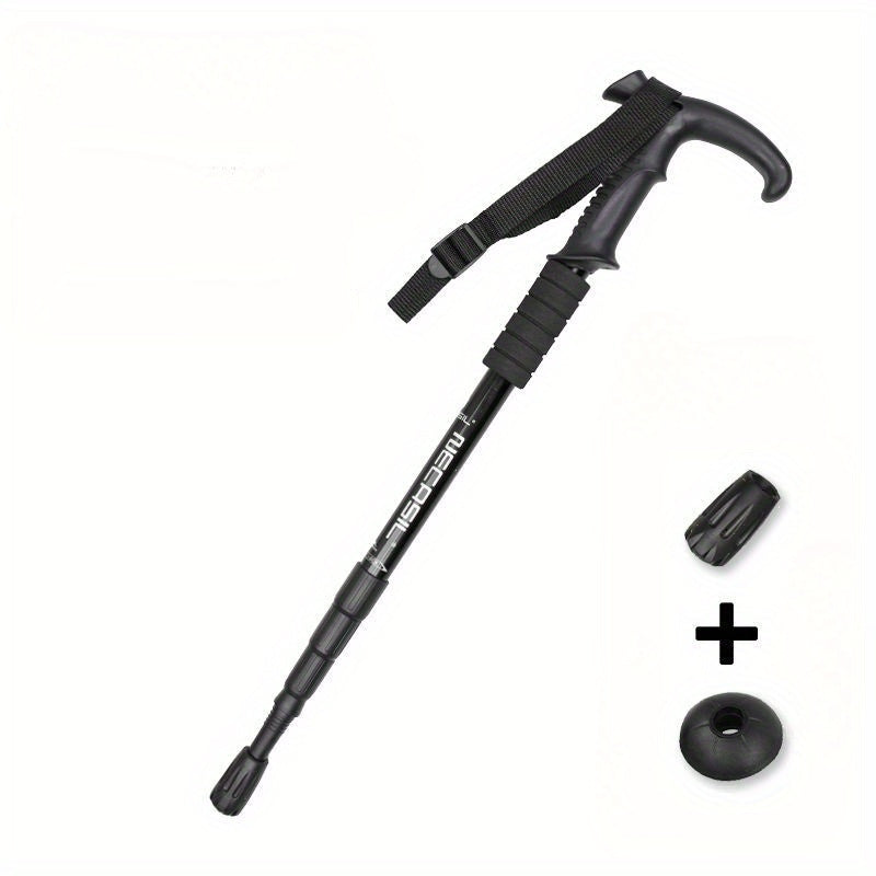 Aluminum 6061 Hiking Pole Curved Handle Retractable Cane