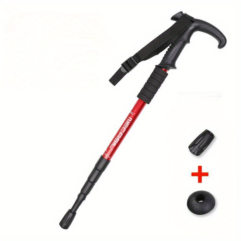 Aluminum 6061 Hiking Pole Curved Handle Retractable Cane