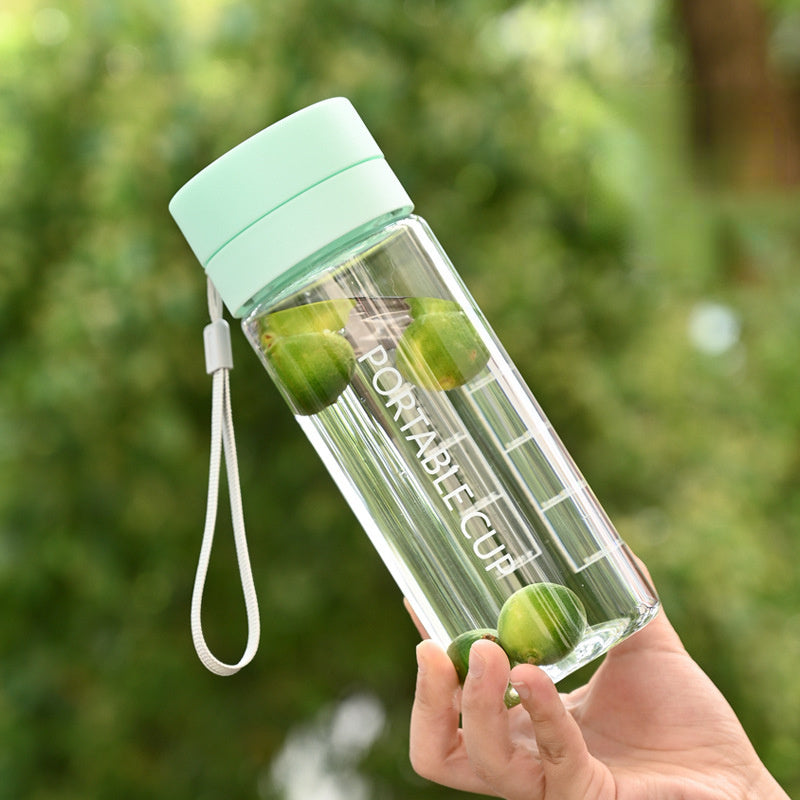 600ml Portable Anti-fall Water Cup Clear Leakproof Bottle With Scale & Filter