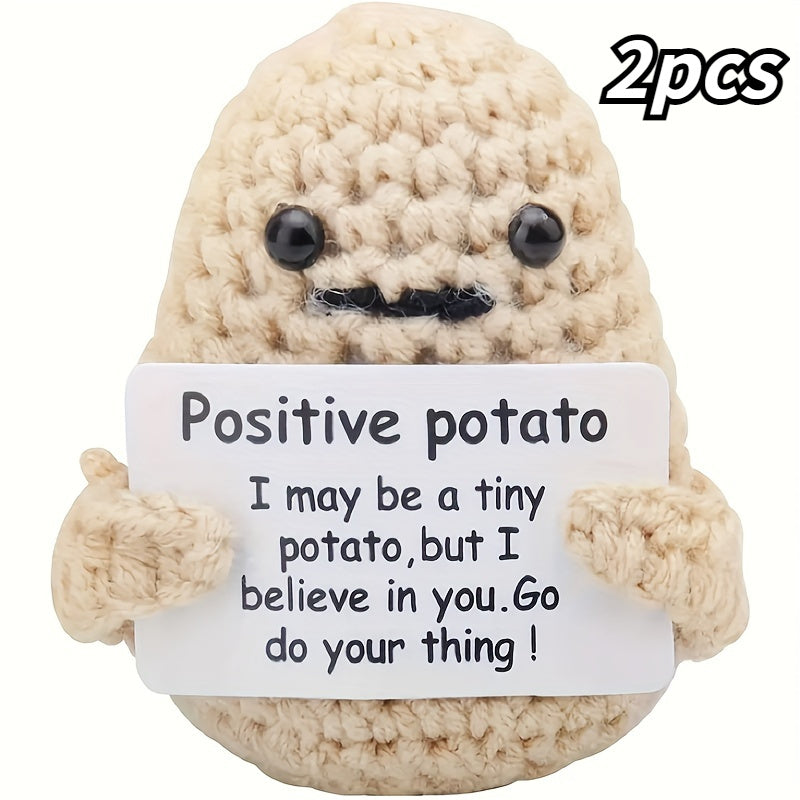 2pcs Potato Wool Knitting Doll Affirmation Card Gift Holiday Accessory