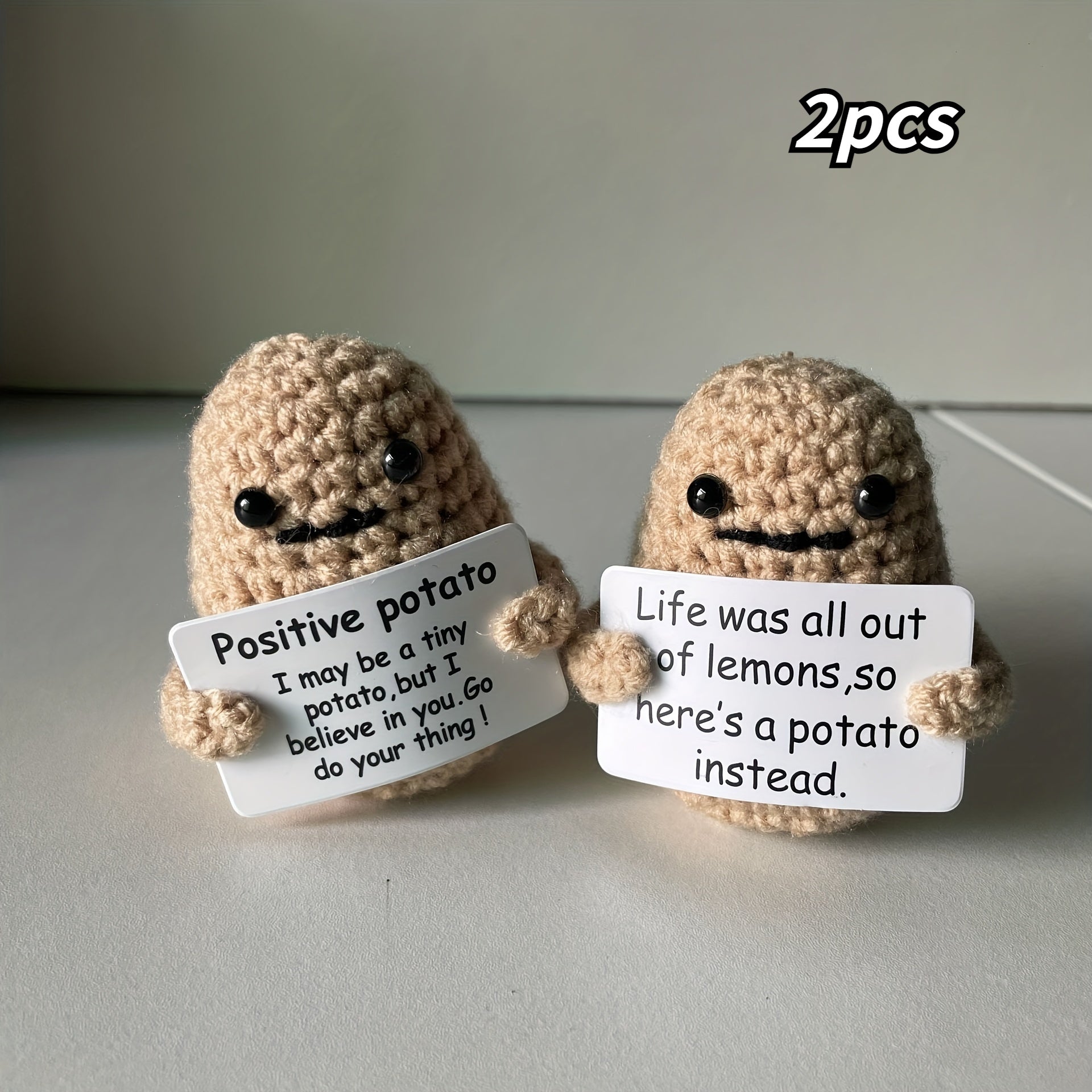 2pcs Potato Wool Knitting Doll Affirmation Card Gift Holiday Accessory