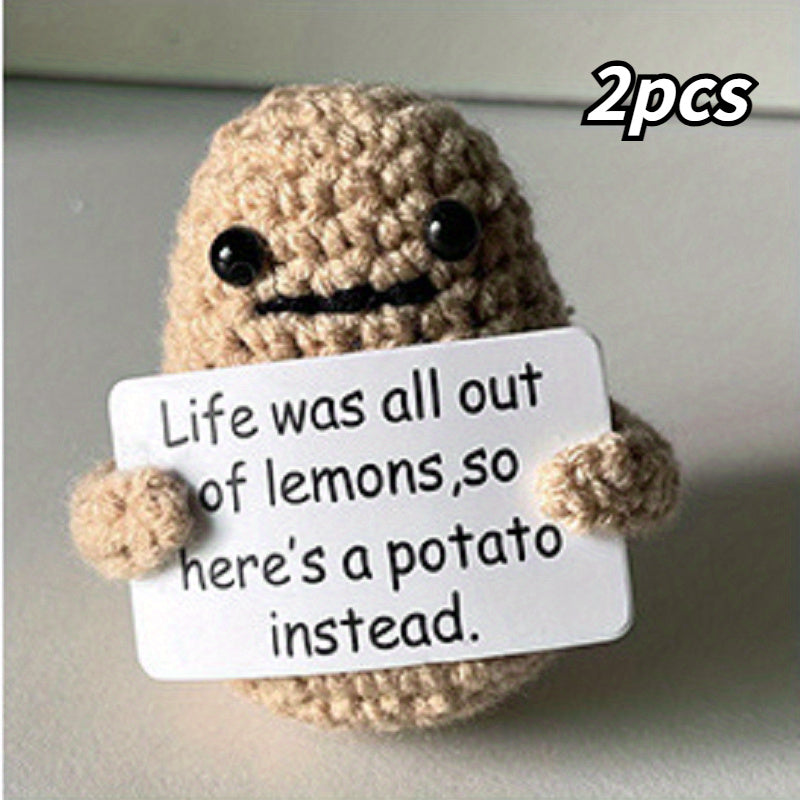 2pcs Potato Wool Knitting Doll Affirmation Card Gift Holiday Accessory
