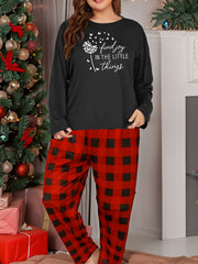 Butterfly Dandelion Print Tee & Plaid Pants Lounge Set