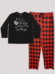 Butterfly Dandelion Print Tee & Plaid Pants Lounge Set