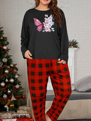 Butterfly Print Tee & Plaid Pants Pajamas Set