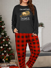 Cartoon Print Long Sleeve Tee & Plaid Pants Pajamas Set