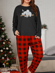 Koala Print Long Sleeve Tee & Plaid Pants Pajamas Set