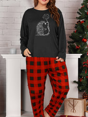 Hedgehog & Dandelion Print Tee & Plaid Pants Lounge Set