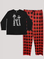 Giraffe Print Long Sleeve Tee & Plaid Pants Pajama Set