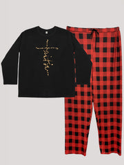 Leopard Print Tee & Plaid Pants Lounge Set