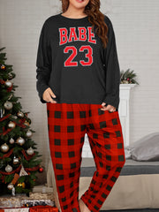 Red Letter Print Tee & Plaid Pants Pajamas Set