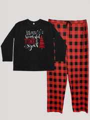 Christmas Lounge Set Women's Xmas Tee & Plaid Pants Pajamas