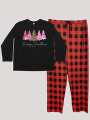 Christmas Lounge Set Women's Long Sleeve Tee & Plaid Pants Pajama