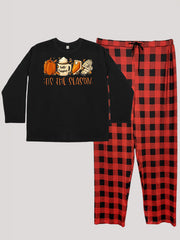 Cake & Scarf Print Top & Plaid Pants Pajama Set