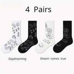 4 Pairs Graffiti Crew Socks for Outdoor Sports