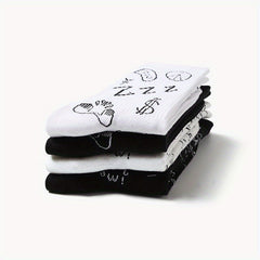 4 Pairs Graffiti Crew Socks for Outdoor Sports