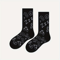 4 Pairs Graffiti Crew Socks for Outdoor Sports