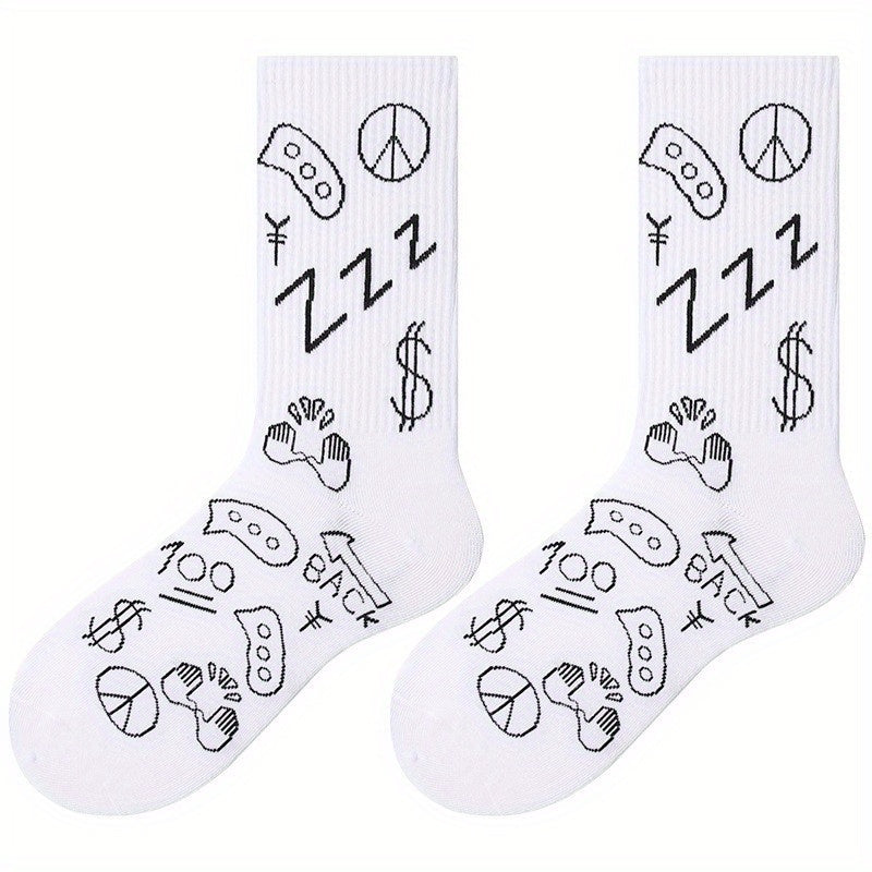 4 Pairs Graffiti Crew Socks for Outdoor Sports