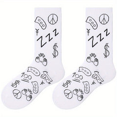 4 Pairs Graffiti Crew Socks for Outdoor Sports