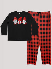 Gnomes Graphic Tee & Plaid Pants Pajamas Set