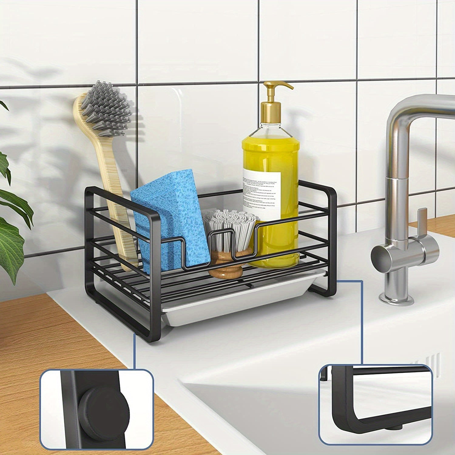 Kitchen Sponge Drain Storage Rack Iron Countertop Sink Storage