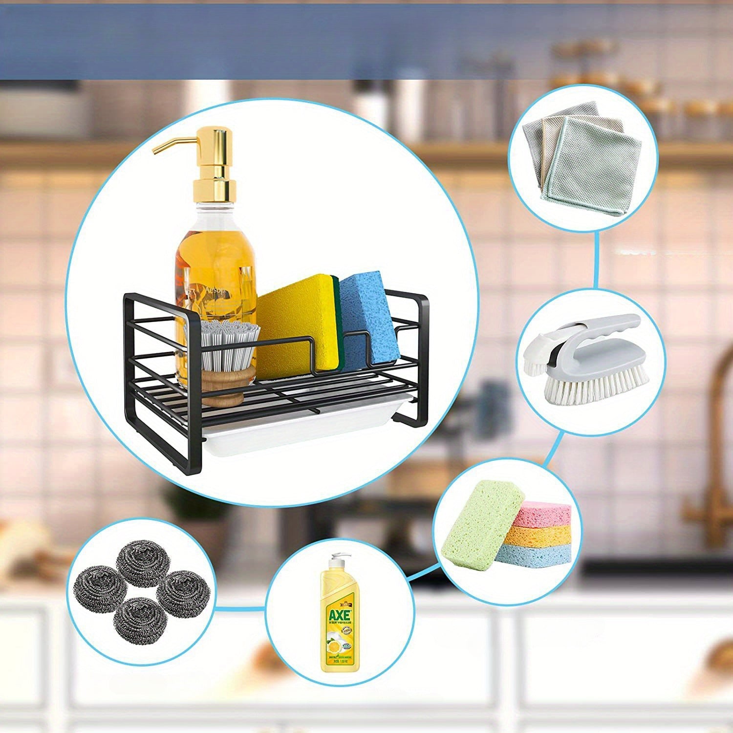 Kitchen Sponge Drain Storage Rack Iron Countertop Sink Storage