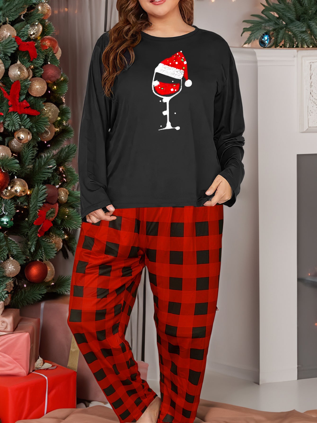 Christmas Lounge Set Women's Tee & Plaid Pants Pajamas