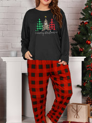 Christmas Lounge Set Leopard Tee & Plaid Pants Pajamas