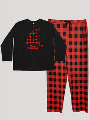 Christmas Lounge Set Plaid Deer Tee & Plaid Pants Pajamas