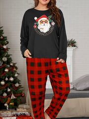 Santa Print Tee & Plaid Pants Pajamas Set