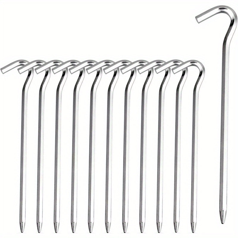 6pcs Alum. Tent Pegs W/ Hook Hexagon Rod Stakes Garden Stakes Camping Pegs