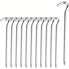 6pcs Alum. Tent Pegs W/ Hook Hexagon Rod Stakes Garden Stakes Camping Pegs